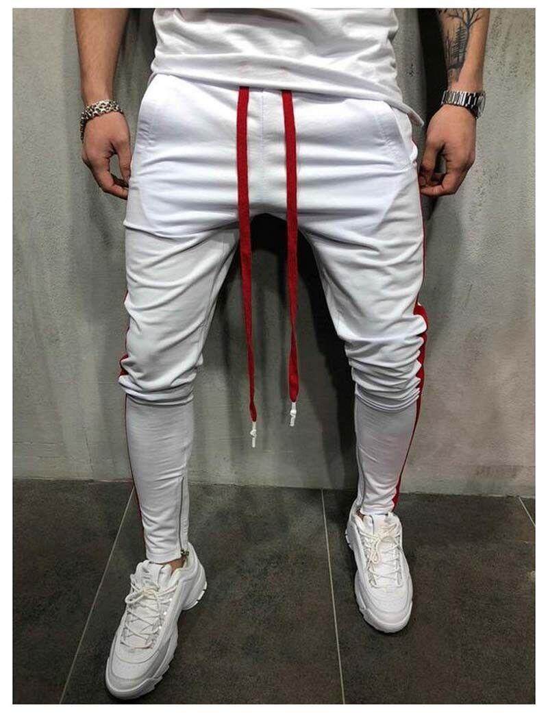 MEN HIPSTER Jogger Gym Workout TRACK SIDE COLOR STRIPE TRACK ANKLE ZIP PANTS