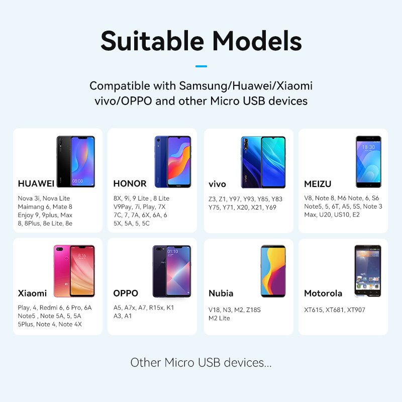 Vention Cáp Micro USB Cáp Dữ Liệu USB Sạc Nhanh 3A 2M 3M Cho Điện Thoại Di Động Samsung Xiaomi Huawei Android Cáp Sạc USB