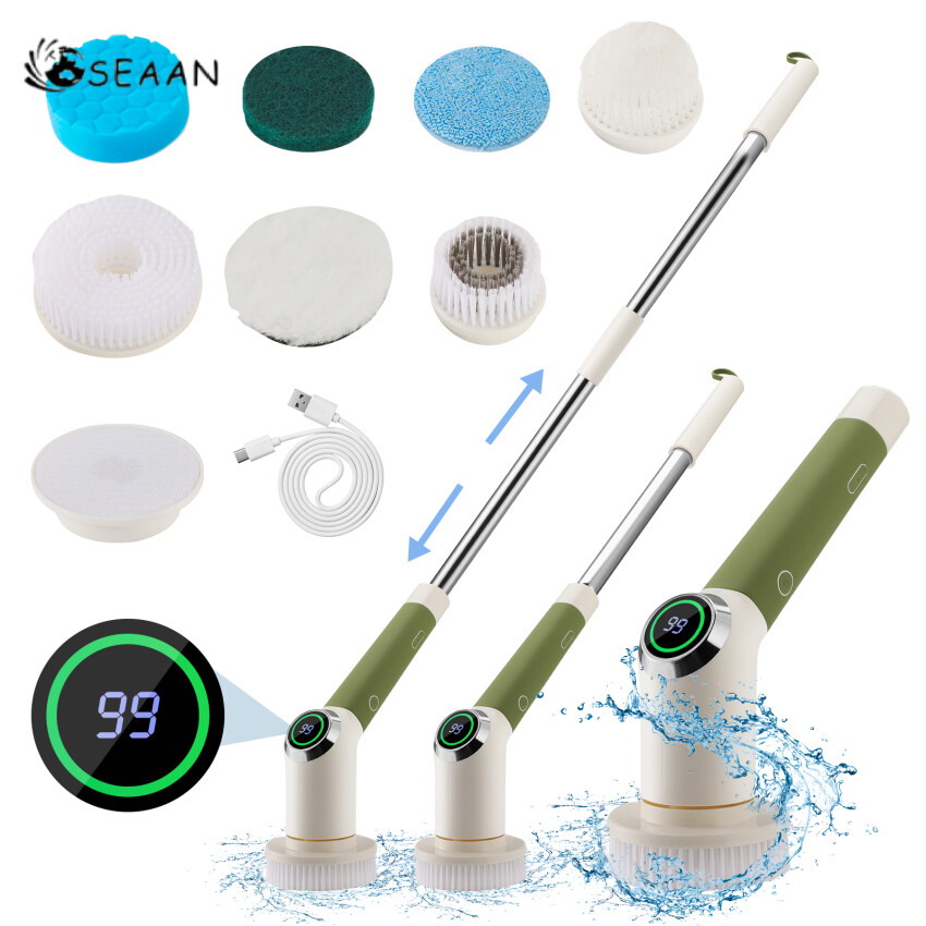 🔥Electric Bathroom Brush, Buy 1 and Use it for 5 Years🔥 Includes 7 Brush Heads, Electric Scrubbing Brush, Length and Angle Adjustable. Blind Corners Can Be Cleaned thoroughly Automatic Scrubbing Brush, Wireless Bathroom Floor Scrubber