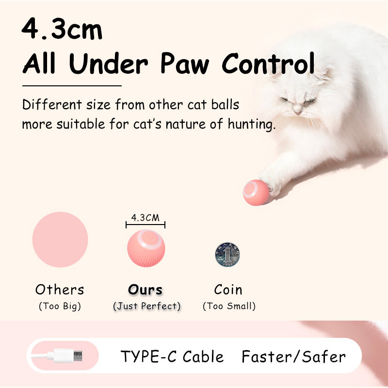HamshMoc Interactive Cat Toy Ball Smart Electric Automatic Rolling Ball Led For Cat Intelligent Teaser Pet Toy USB Charge Kitten