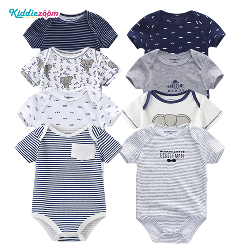 Kiddiezoom 8Pcs/lot Cotton stripe Printing Summer short sleeves newborn baby Bodys Suits Clothing Roupas de bebe clothes kids Jumpsuit
