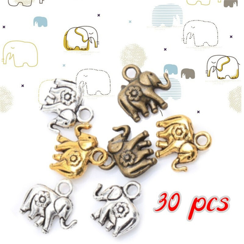 30Pcs Tibetan Silver Thailand Elephant Charms Cute Elephant Pendant for Jewelry Making Women Necklace Bracelet Accessories