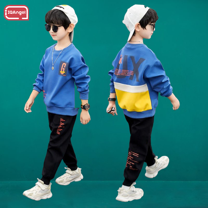 IQANGEL Boys Sweater Sets Middle and Big Boys New Children's Clothing Sports Clothes