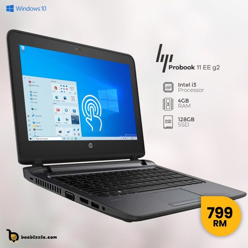 HP Probook 11 EE G2, 12 inch LED HD Business Laptop Computer, intel core i3 Processor, 4GB DDR4 RAM, 128GB SSD, WiFi, Webcam , Windows 10 Malaysia