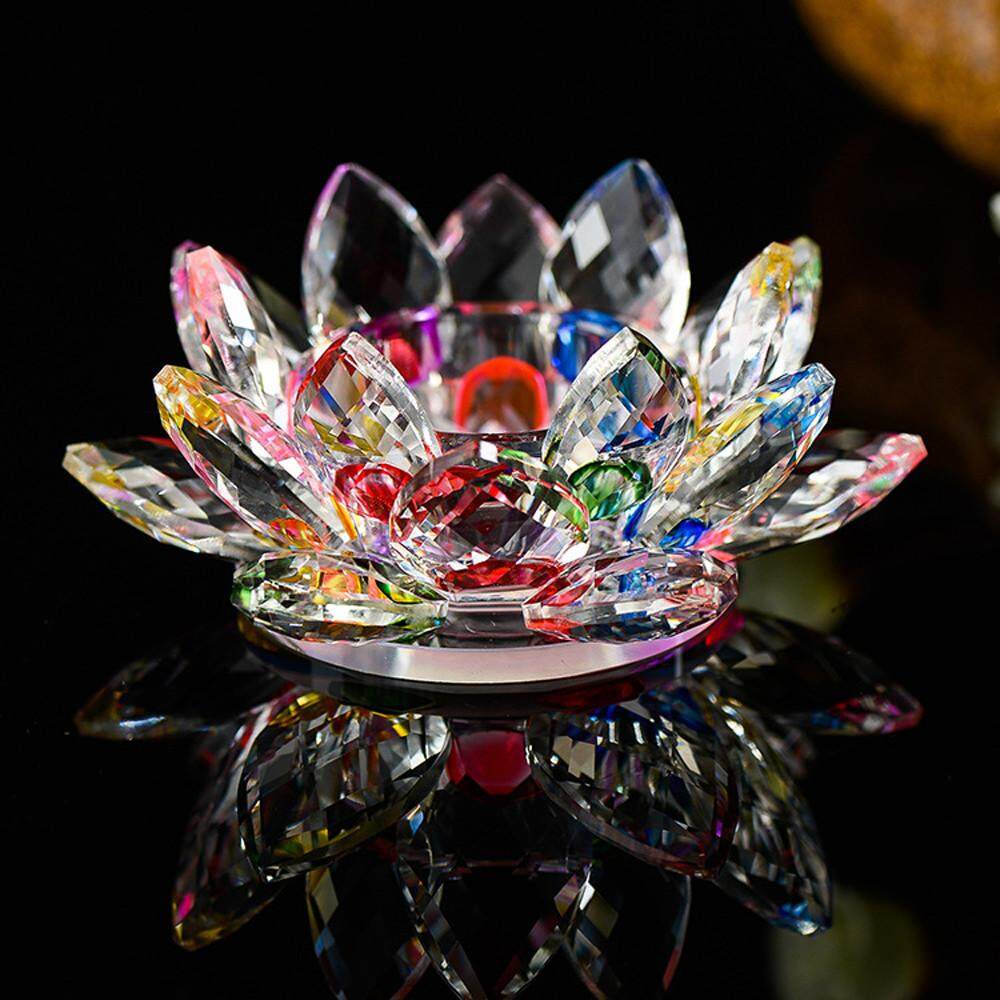 7 Colors Crystal Glass Lotus Flower Candle Tea Light Holder