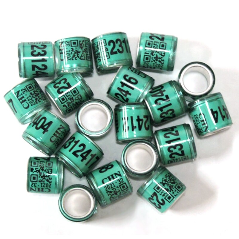 50 Pcs Multi-colored pigeon ring with identification number, 8 mm diameter, 11 mm height