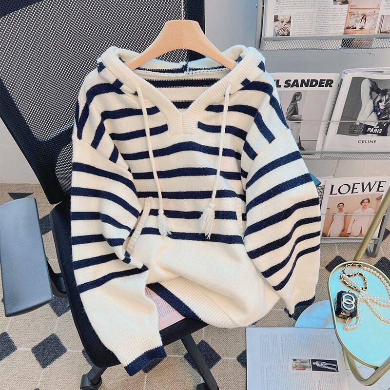 Striped Hooded Sweater Women's New Fall Pullover Sweater Stripe Casual Hoodies Ladies Casual Pullover Female Sweater