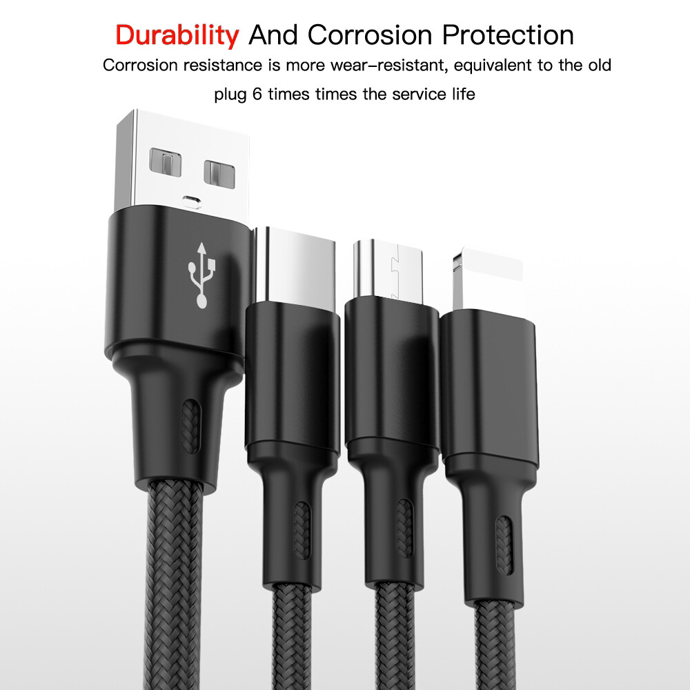 BOKEWU Cáp Sạc Dữ Liệu Micro USB Type C 3 Trong 1 Cáp Sạc Nhanh Cho Android iPhone