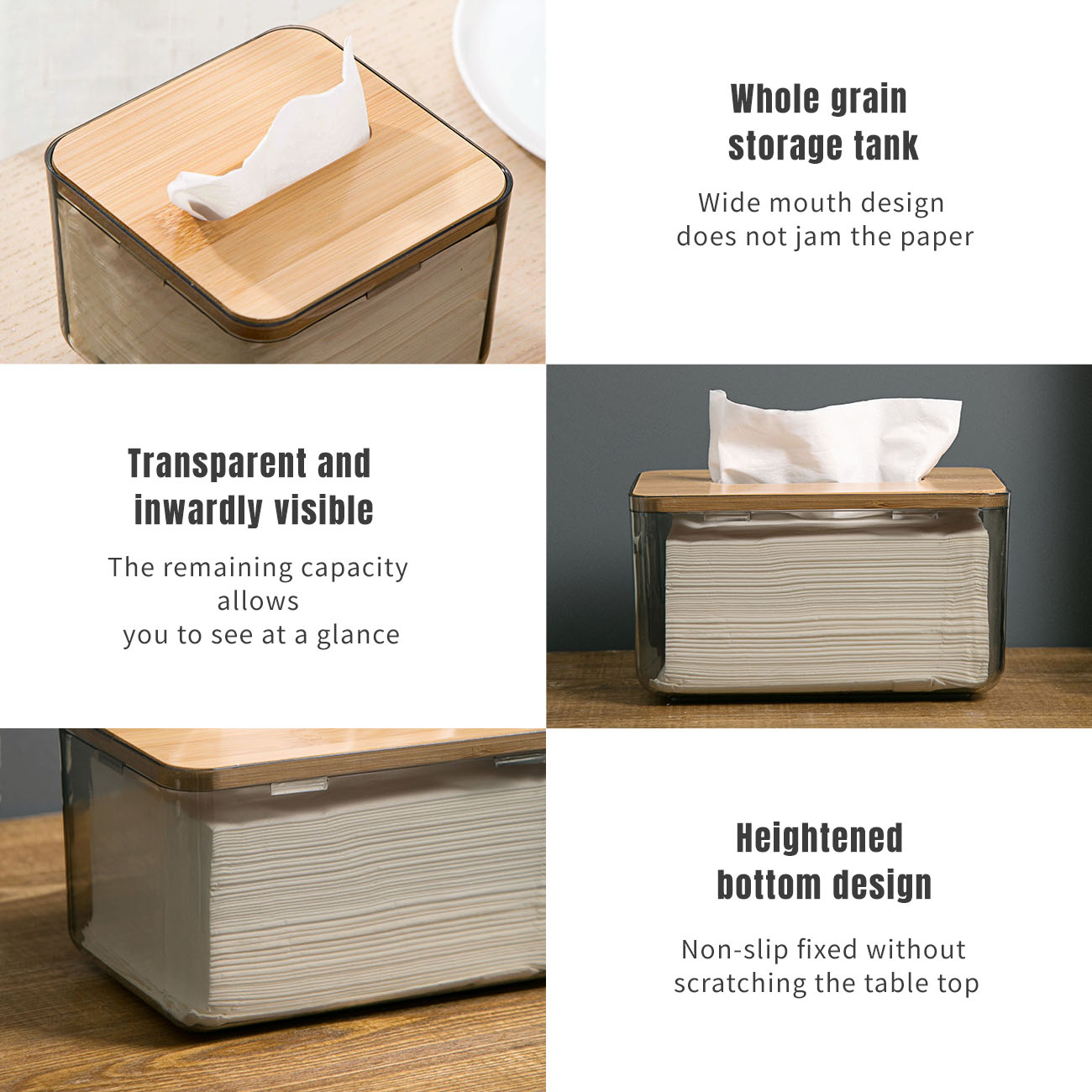 CNMF Nodic Style Light Luxury Transparent Durable Wide Opening Tissue Box