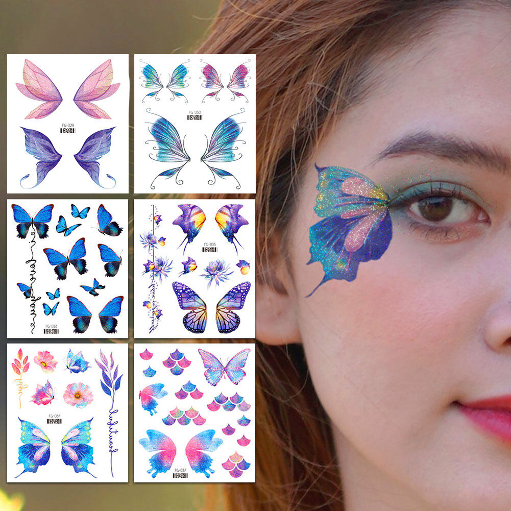 Qiaolis 1PC Waterproof Pink Butterfly Tattoo Sticker Dream Collection Wing Butterfly Pink Face Tattoo Sticker Summer Party