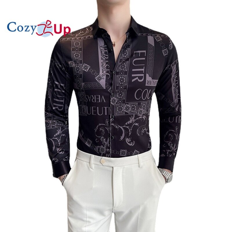 Cozy Up British Style Shirt Men Long Sleeve Slim Fit White Batik Polyester