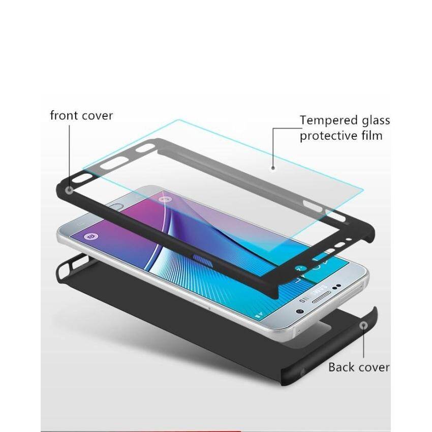 Zeallion Case For Samsung Galaxy Note 5/N9200 Solid Color 360 Degree Full Protective Case Hybrid PC Hard + Tempered Glass