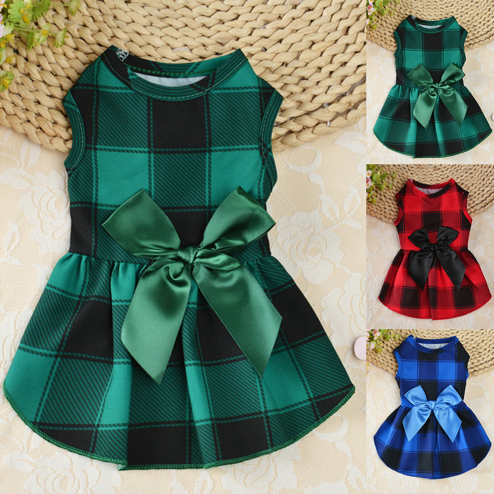 Beny Pet Clothes Grids Pattern Dress-up Soft Texture Pet Dogs Princess Dress for Small Dogs