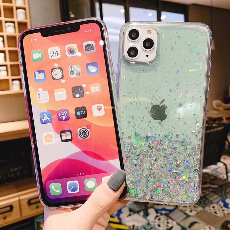 TOPZERO Ốp Lưng Điện Thoại Ngôi Sao Lấp Lánh Sang Trọng Cho iPhone 12 Pro Max iPhone 12 Mini iPhone 7 8 Plus 6 6S Plus 11 Pro Ốp Lưng Silicon Lấp Lánh Mềm Cho iPhone 11/11 Pro Max XS Max X XS XR