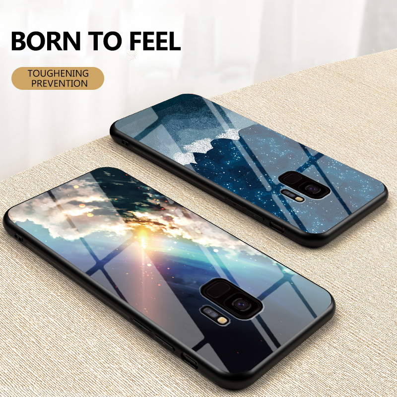 Zeallion Cho [Samsung Galaxy S8 S9 Plus S7 Edge Note 10 Plus 8 9] Kính Cường Lực Màu Gradient Bầu Trời Đầy Sao Sang Trọng Ốp Điện Thoại Ốp Lưng Bảo Vệ Chống Va Đập Chống Rơi