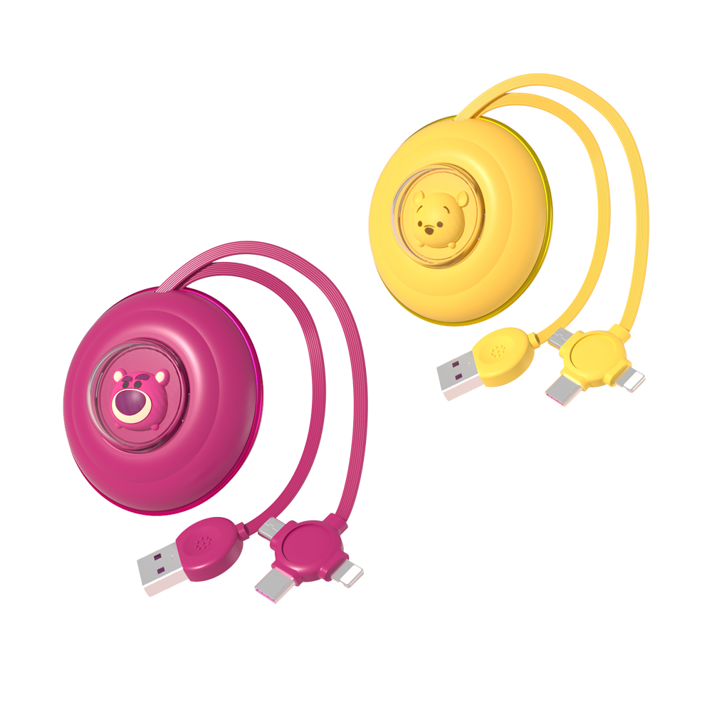 100% Authentic Disney Cable Fast Charging 2.4A Lightning Cable Adjustable 3 in 1 Charging Cables Micro USB Type-C 1.2 meter for all smart devices TSUM TSUM DTM1