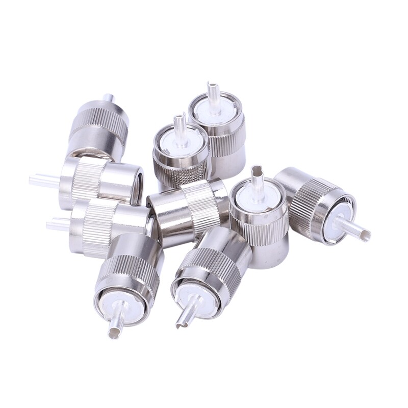 10pcs connector uhf male pl259 plug solder rg8 rg213 lmr400 7d-fb cable silver