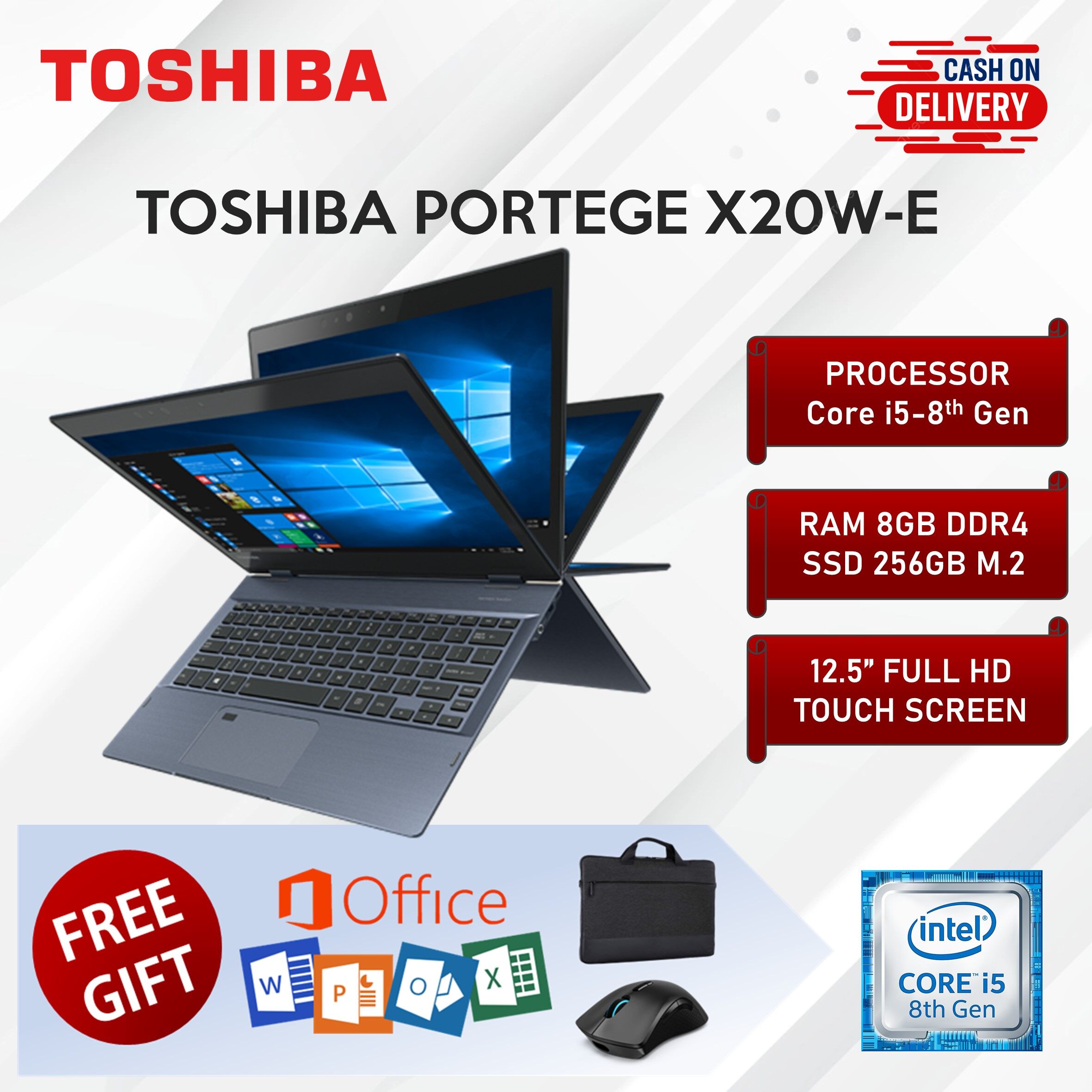 Toshiba Portege X20W-E i5 8th Gen Laptop Flip 8GB RAM 256GB SSD 12.5 ...