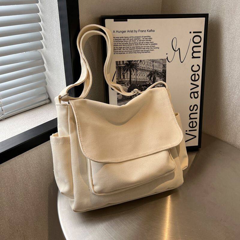 Korean style canvas multi compartment shoulder bag韩版帆布斜挎包 Lazada