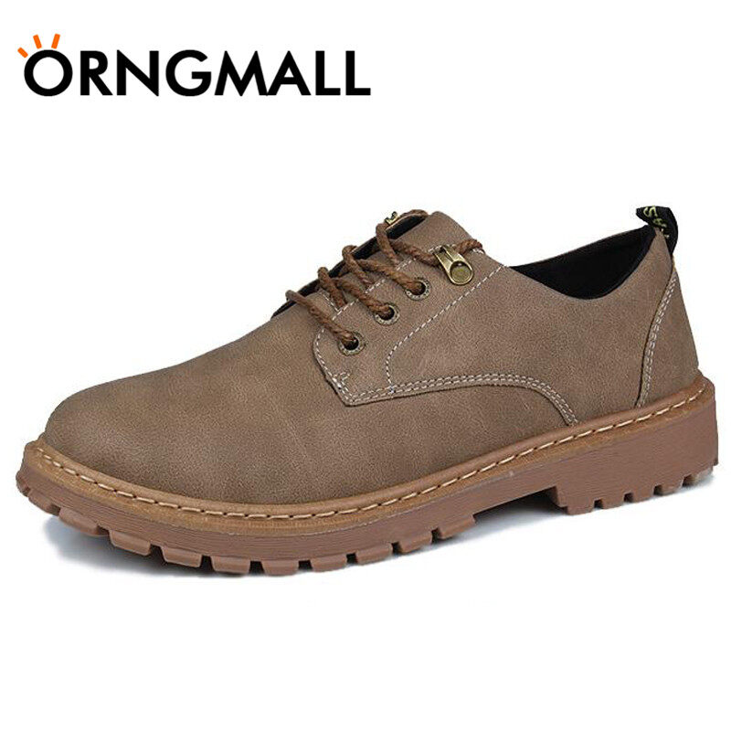 ORNGMALL Men Boots Leather Shoes Men Boots Vintage Style Men Boots Fashion Casual Low Top Lace Up Martin Boots Men Shoes