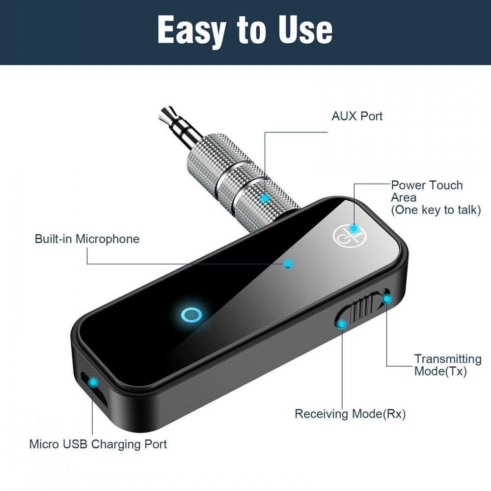 Bluetooth-compatible 5.0 2 in 1 Transmitter Receiver Car Wireless Audio Adapter USB 3.5mm Aux