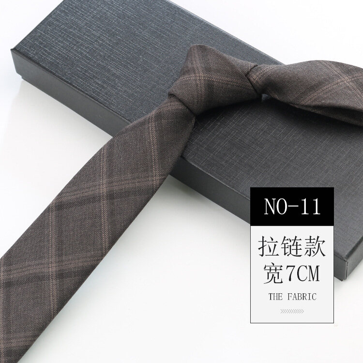 Men's Korean-Style Retro Plaid Zipper Narrow Tie