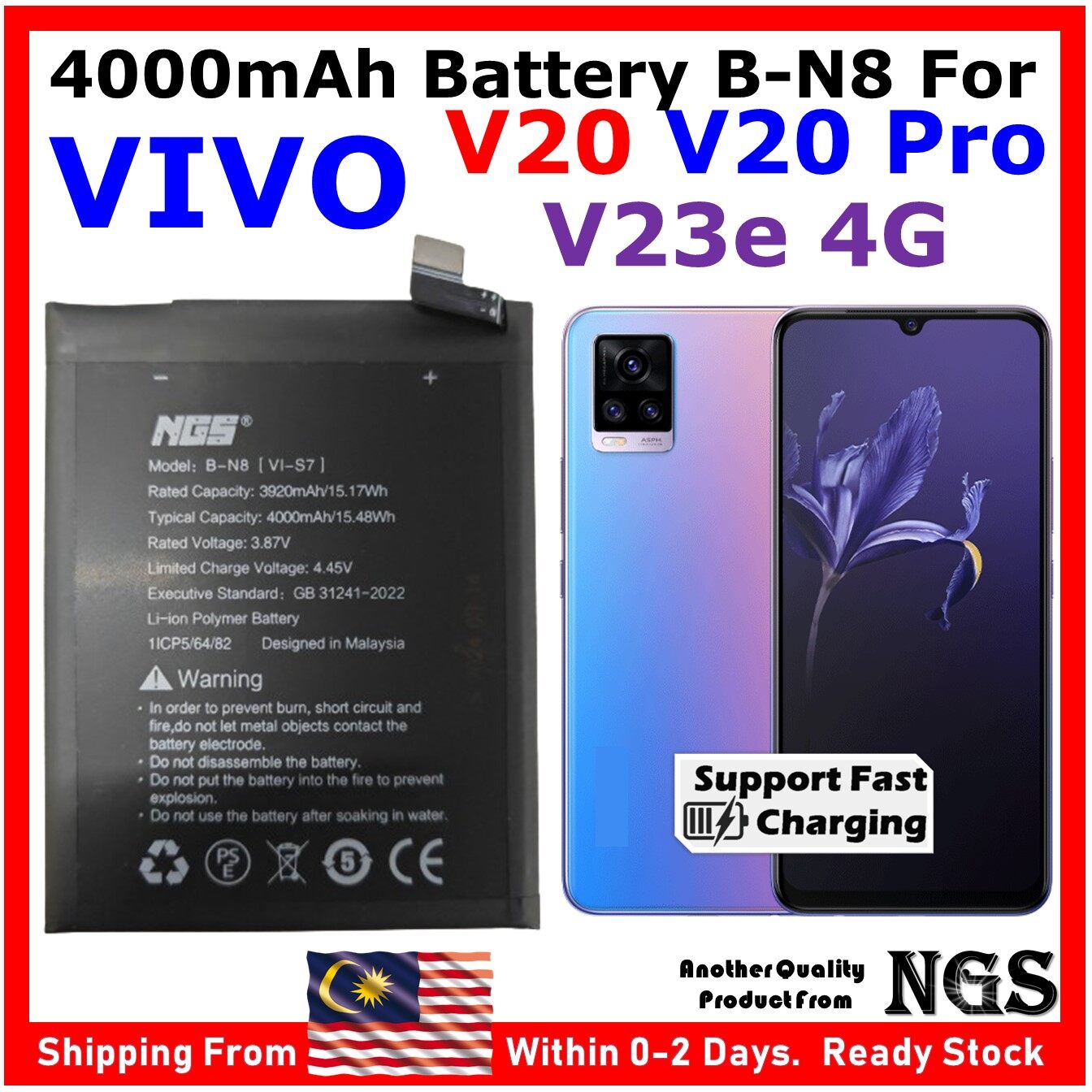 ORl NGS Brand 4000mAh Battery B-N8 Compatible For VIVO V20 VIVO