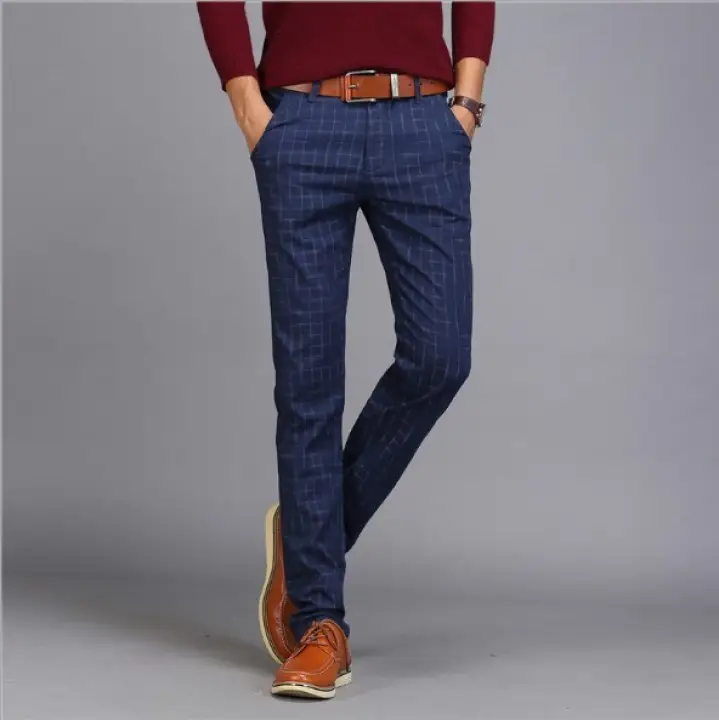 mens blue plaid dress pants