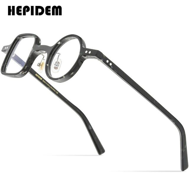 Acetate Glasses Frame Men 2021 Retro Vintage Left Square Right Round Eyeglasses Myopia Optical Spectacles Eyewear 9155