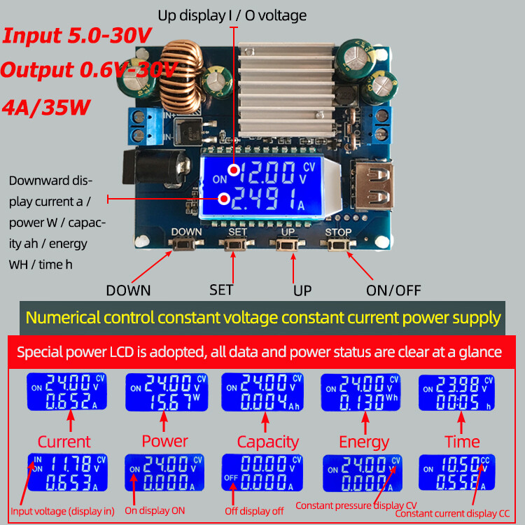 Original 12V Boost Buck 9V 24V Adjustable Solar Charging Module Constant Voltage Current