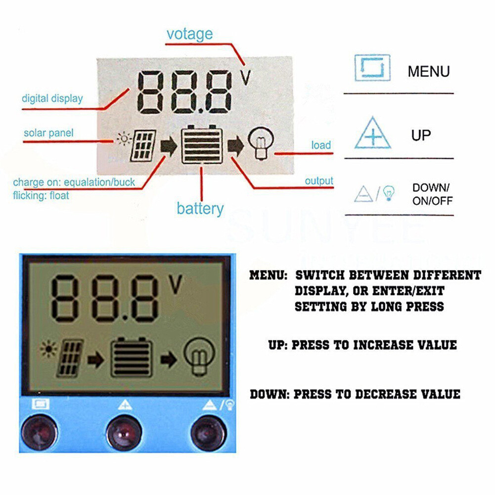 KKmoon 100A Solar Panel Controller Solar Recharger Controller LCD Display Screen Street Lamp System Recharge Controller PWM Recharge Management Dual USB Output Controller
