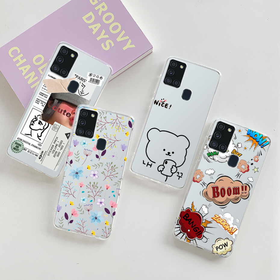For Samsung Galaxy A21S A217F Case Clear Transparent Cute Painted Soft TPU Back Cover Phone Case For Samsung Galaxy A21S 2020