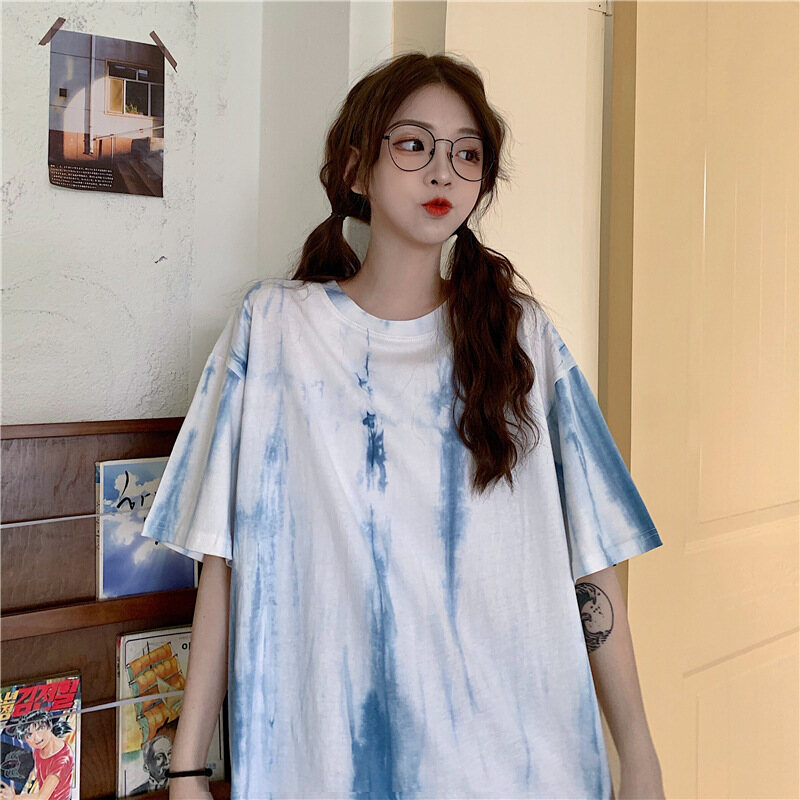 Women Tie-dye Short-sleeved T-shirt Loose Fried Street Half-sleeved Top