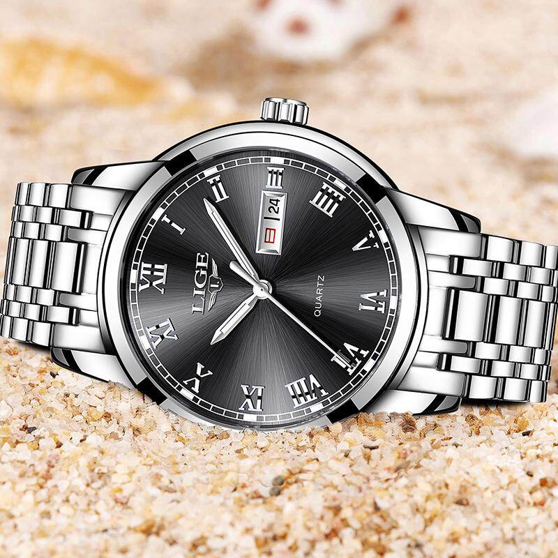 LIGE Men Watches Fashion Sports Stainless Steel Waterproof Clock