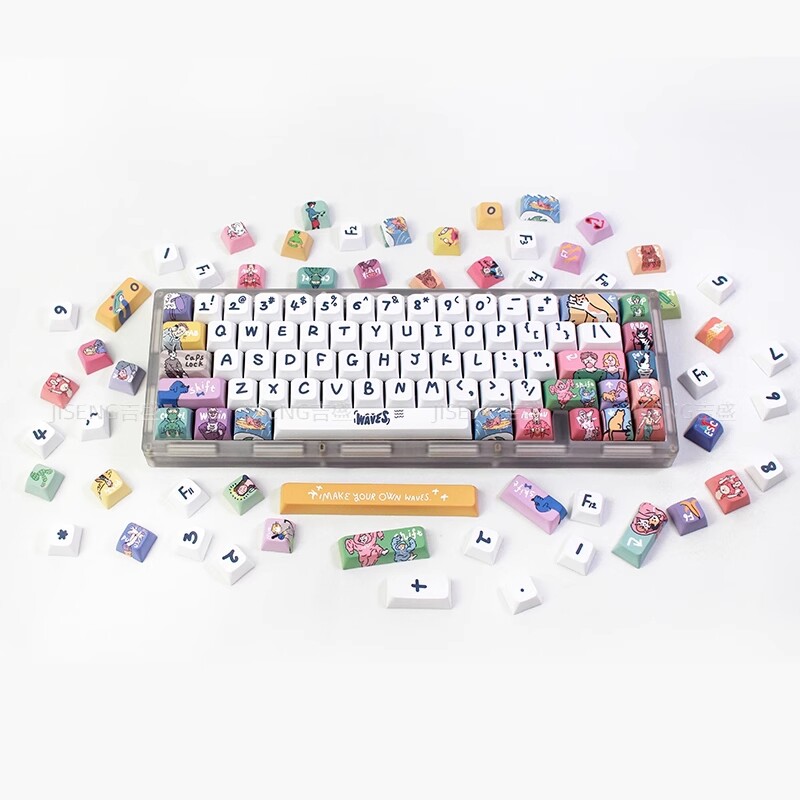 Waves keycap 123 Keys XDA Profile PBT Sublimation Keycaps For Customized Mechanical Keyboard Keychron/RK61/GK61/Anne Pro 2