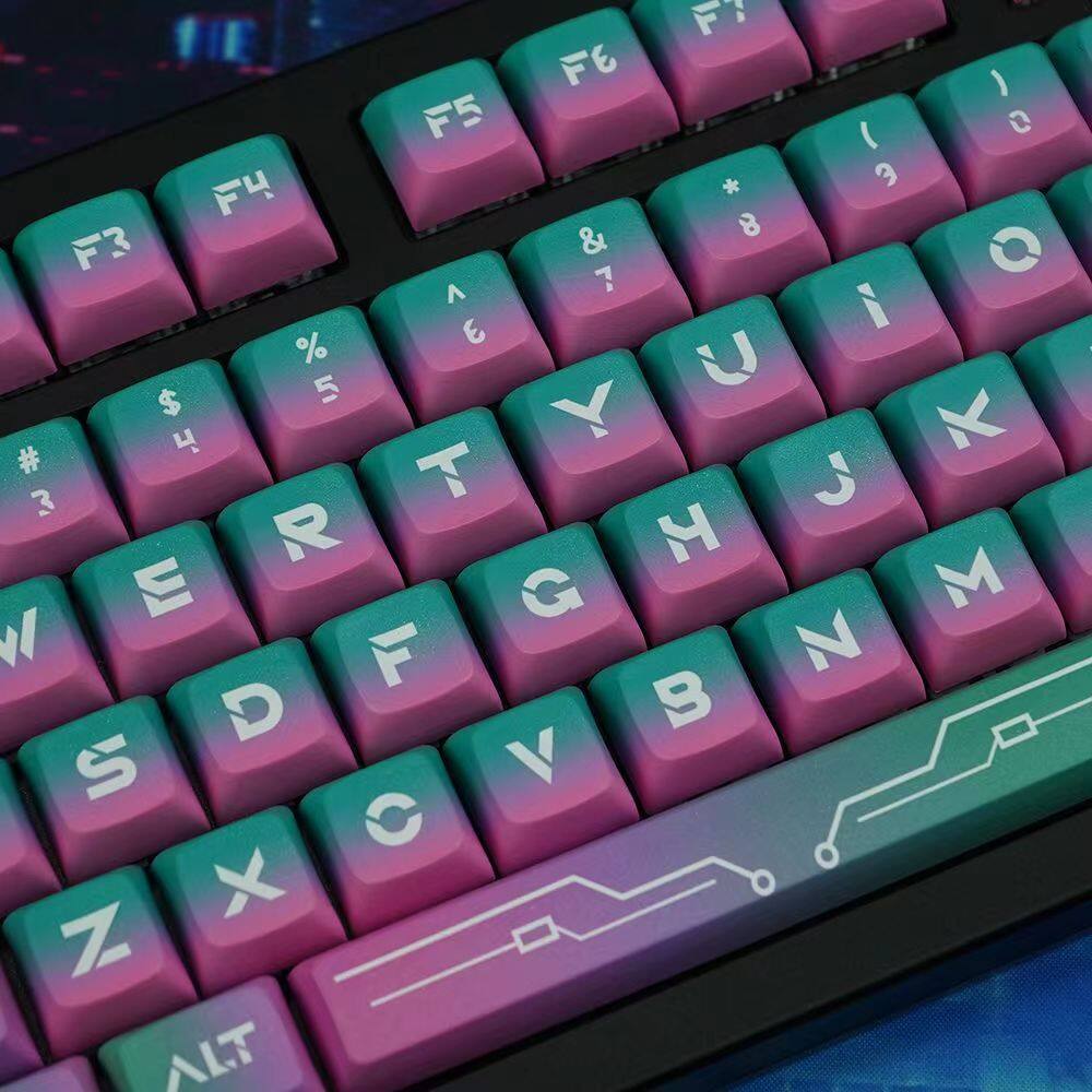 【Keycap Only】Neon gradient Keycap Cyberpunk 124 Keys XDA Profile PBT Sublimation For Cherry MX Switch Mechanical Keyboard RK61/Anne Pro 2/GK61