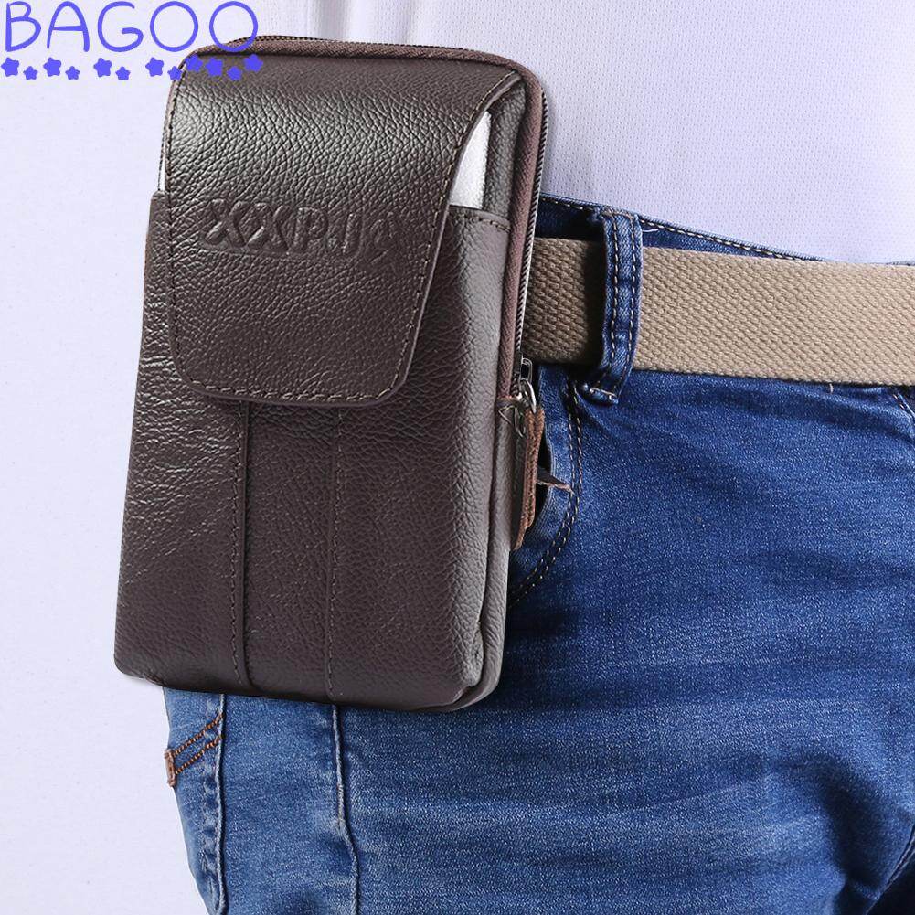 BAGOO Men Genuine Leather Waist Bag Solid Color Travel Business Casual Fanny Packs Mobile Phone Purse Pocket Belt Bum Pouch