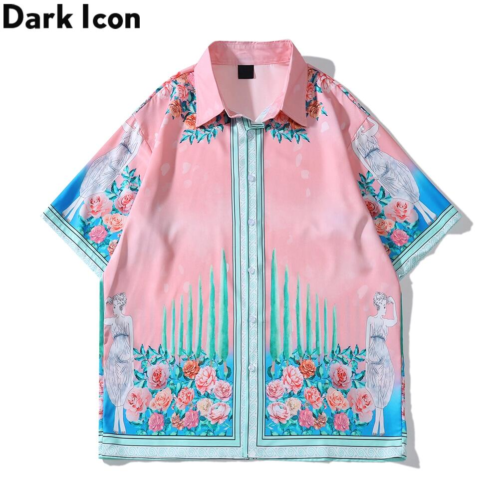 Dark Icon Floral Pink Holiday Beach Shirts Women Summer Thin Material Woman Shirts
