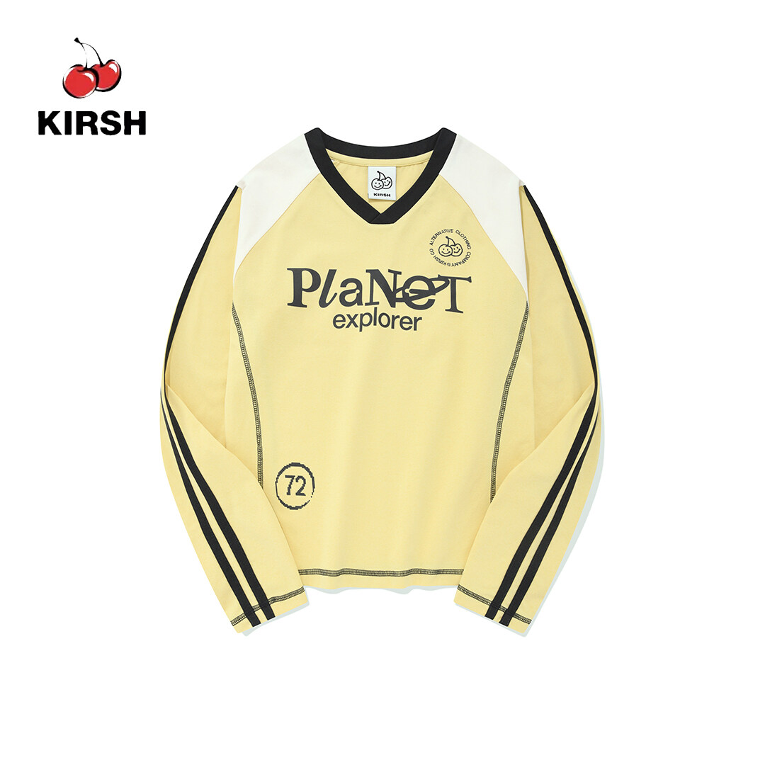 ★KIRSH★ Doodle Cherry Sports Jersey Long Sleeve T-Shirt Pi KIRSH Doodle Cherry Sports Jersey Long Sleeve Tee Shirt