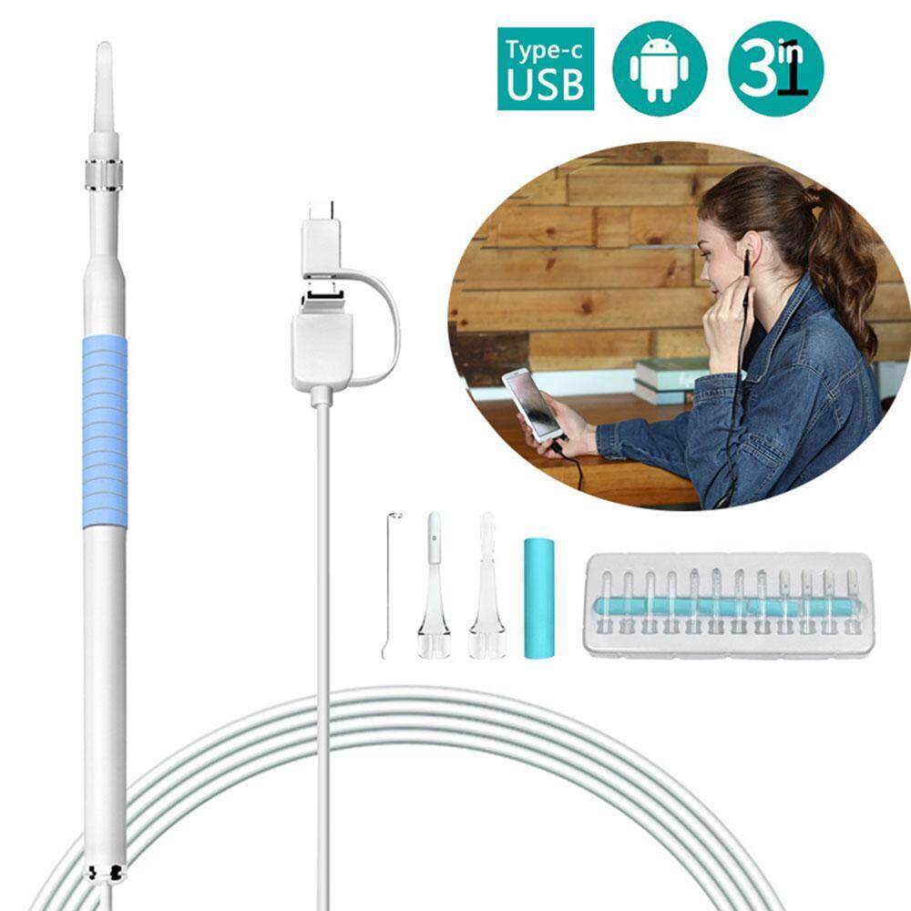 Strflowers Telinga Kit Endoskopi dengan USB Tipe-C & Mikro USB, 3 In 1 Visual Kotoran Telinga Alat Pembersih 1.3 Megapixel HD Telinga Lingkup Kamera Inspeksi dengan 6 LED untuk Ponsel Android, windows Mac, Samsung, LG Sony