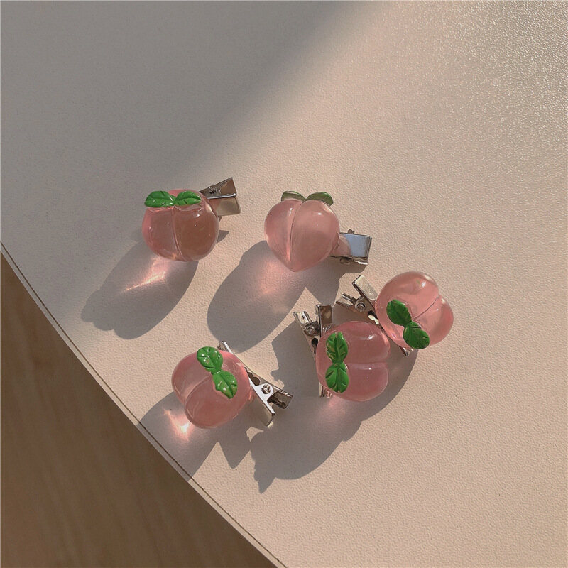 5Pcs-Set Sweet Pink Rose Bow Hairpin for Girls Cute Peach Heart Hairclip Resin Hair Accessories for Women