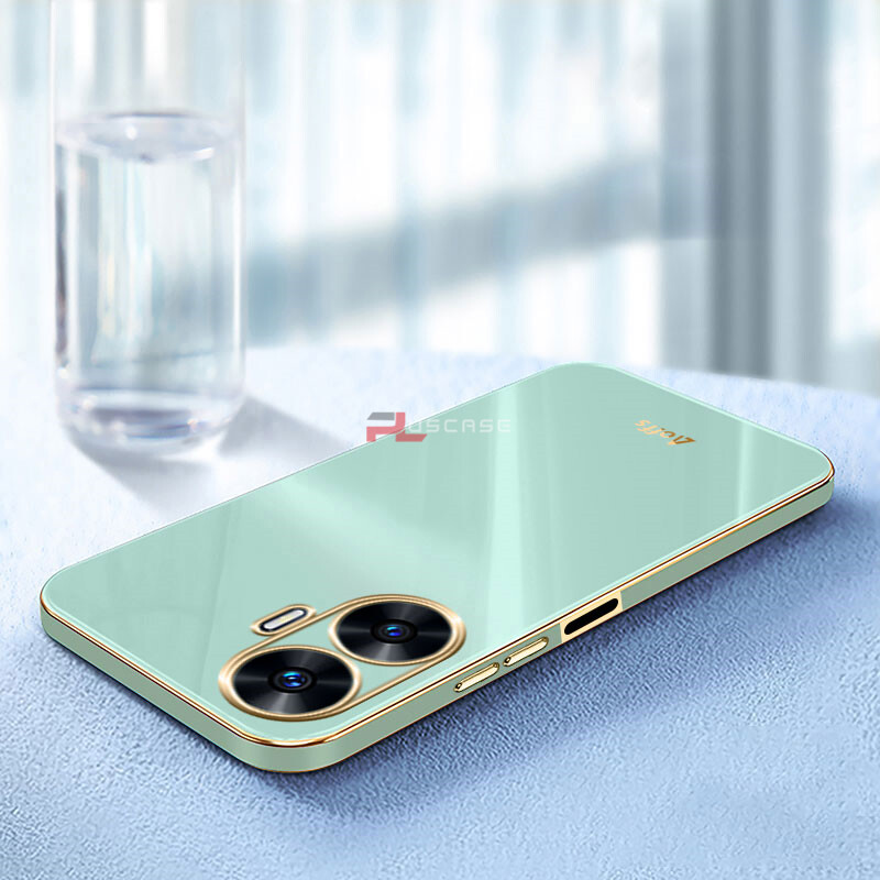 PlusCase for Realme C55 6D Plating Soft Case Lens Protector Square Frame Silicone Glossy Shockproof Phone Back Cover