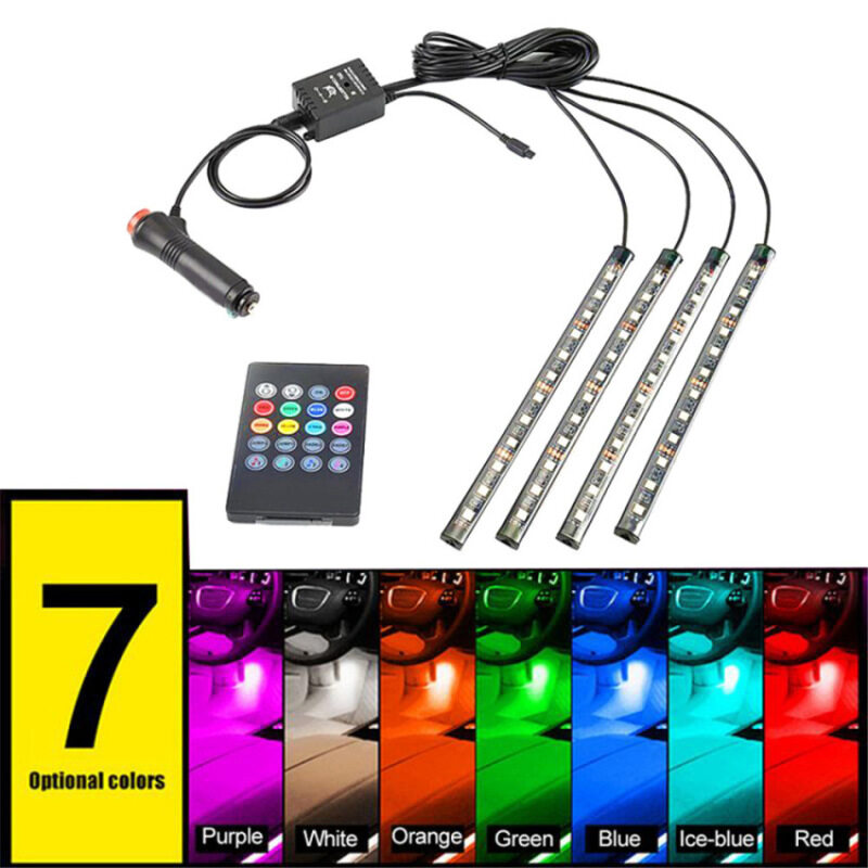 【 Hàng Có Sẵn + Thanh Toán Khi Nhận Hàng】 Đèn Dây RGB LED Tạo Không Khí Nội Thất Ô Tô 48LED Dải Đèn LED RGB Chân Sàn Bảng Điều Khiển Đèn Trang Trí Âm Nhạc Điều Khiển Nhiều Ánh Sáng