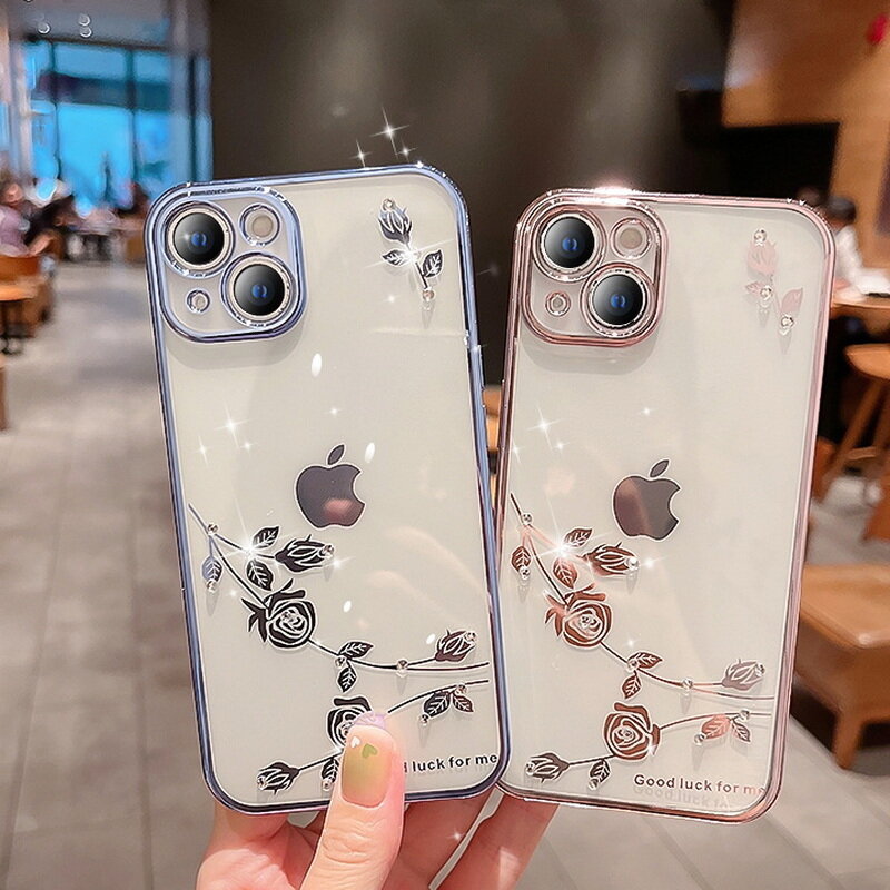 SNOOTORY Crystal Flower Phone Case For iPhone 13 Pro Max 12 Plating Silicone Soft Case Clear Camera Protective Case Cover for iPhone 11 12 Pro