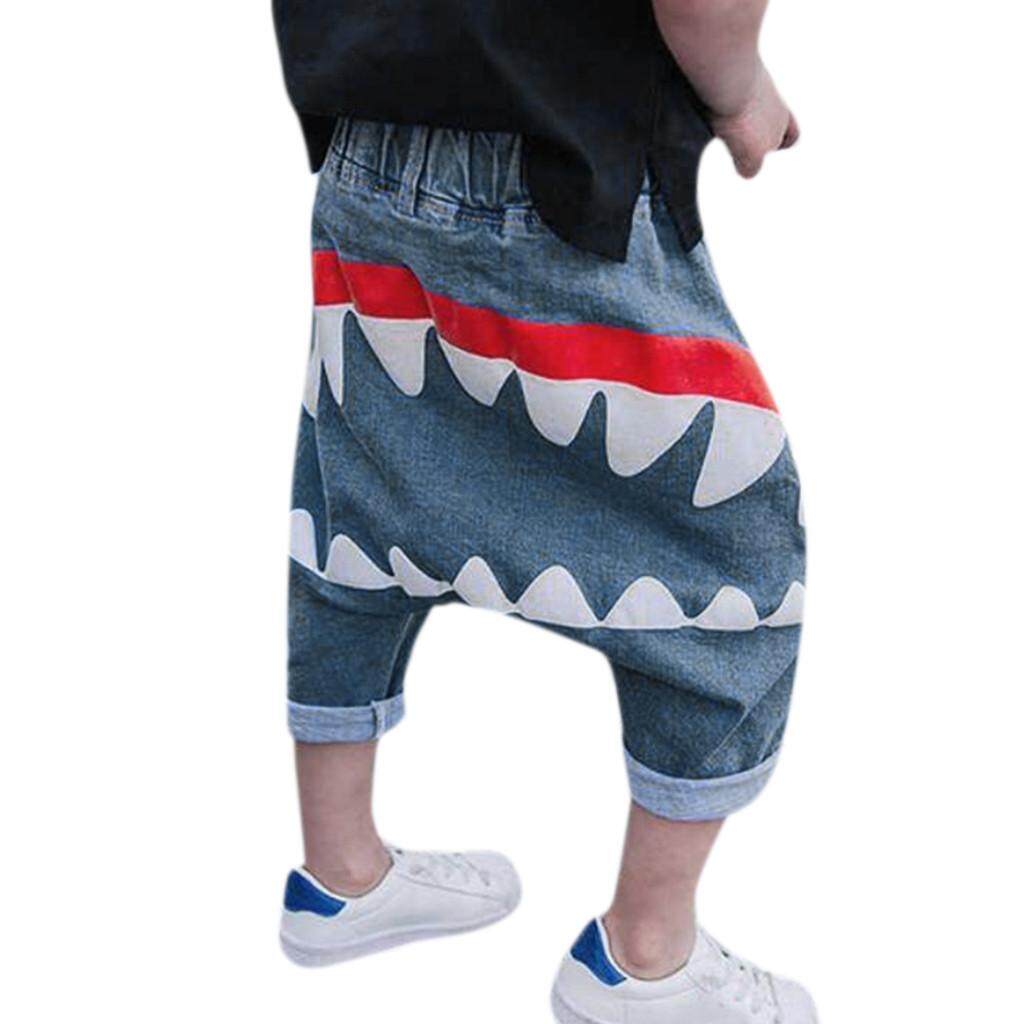 Toddler Infant Kids Baby Boy Girl Cartoon Shark Harem Jeans Denim Pants Trousers