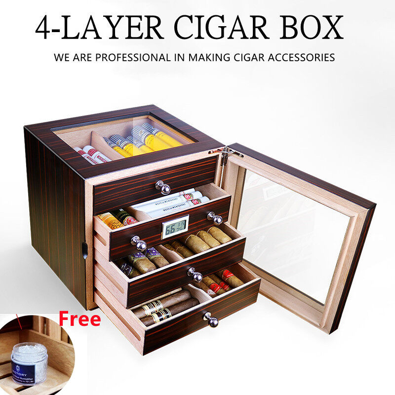Cuban Fourlayer Cigare Humidor Box Cedar Wood Ciger Case with