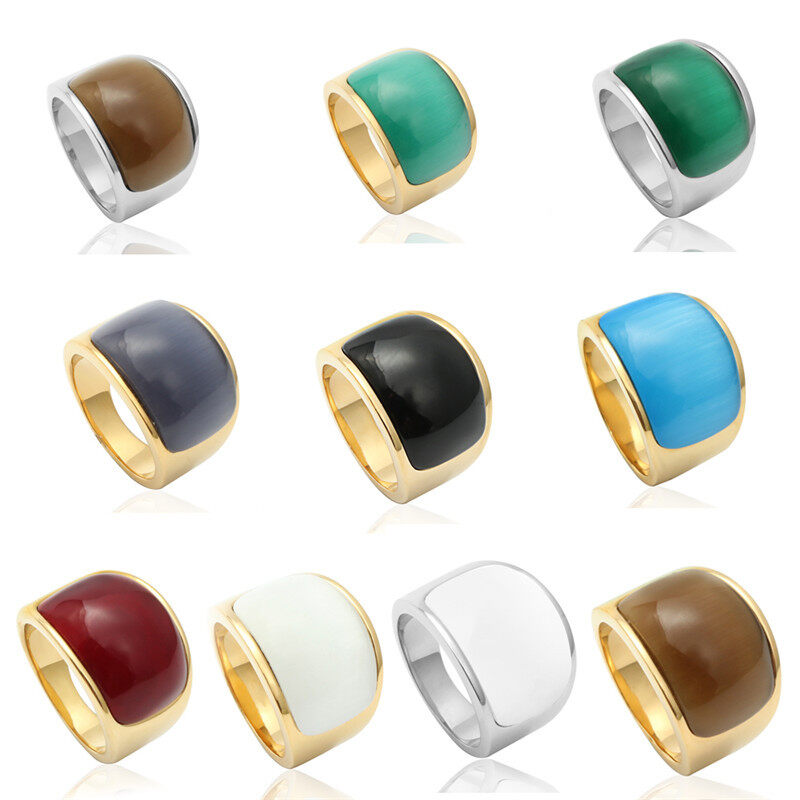 WGK Nhẫn Nam Màu Vàng Nhẫn Punk Cho Nam, Cổ Điển, Thép Không Gỉ Với Nhẫn Đá Mắt Mèo Màu Xanh Lá Cây Đàn Ông Cho Bữa Tiệc