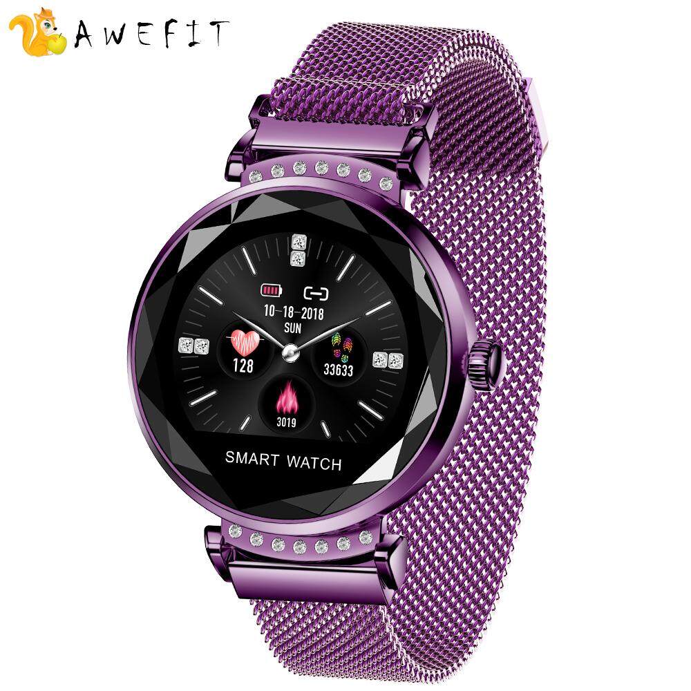 Awefit 2019 Terbaru Jam Tangan Pintar Modis Wanita 3D Kaca Berlian H E A R T R T E B L O O D Tekanan Monitor Tidur Gelang Hadiah Terbaik Smartwatch