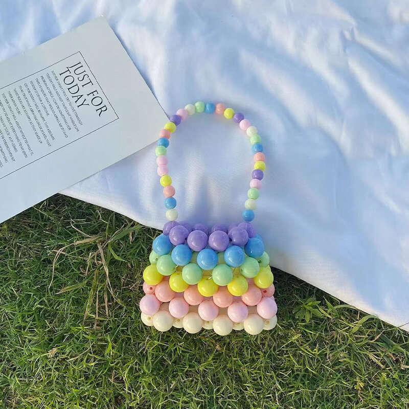 HOBIBEAR Woven bag children's handmade pearl bag bag girls mini handbag diagonal cross-bag