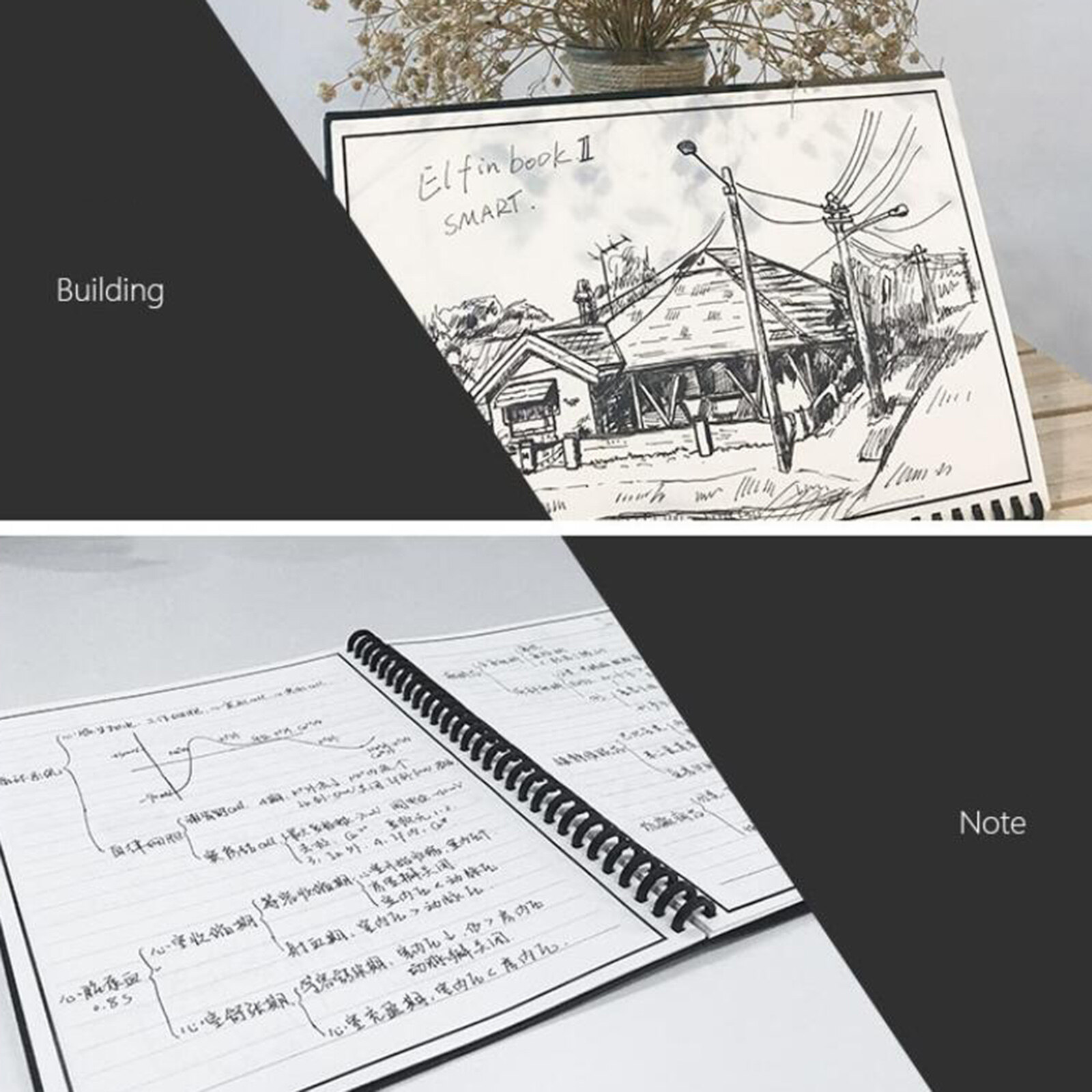 Blesiya Smart Reusable Notebook Lined with Pen Erase Note Pad Journal School Drawing